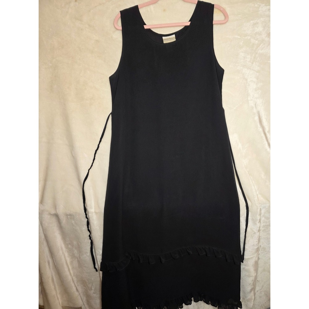 Coldwater Creek Womens Black Ruffle Hem Sleeveless Midi Dress Petite Large PL